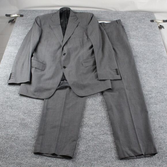 Canali Suit Mens 54 L Gray Herringbone Wool 2 Button Double Vent Business Work - Picture 1 of 16